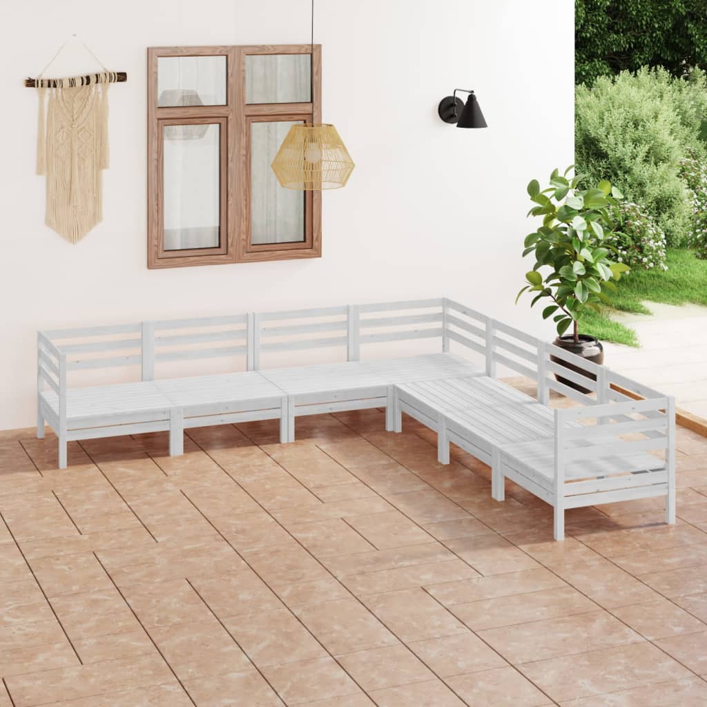 7-tlg. Garten-Lounge-Set Massivholz Kiefer Weiss